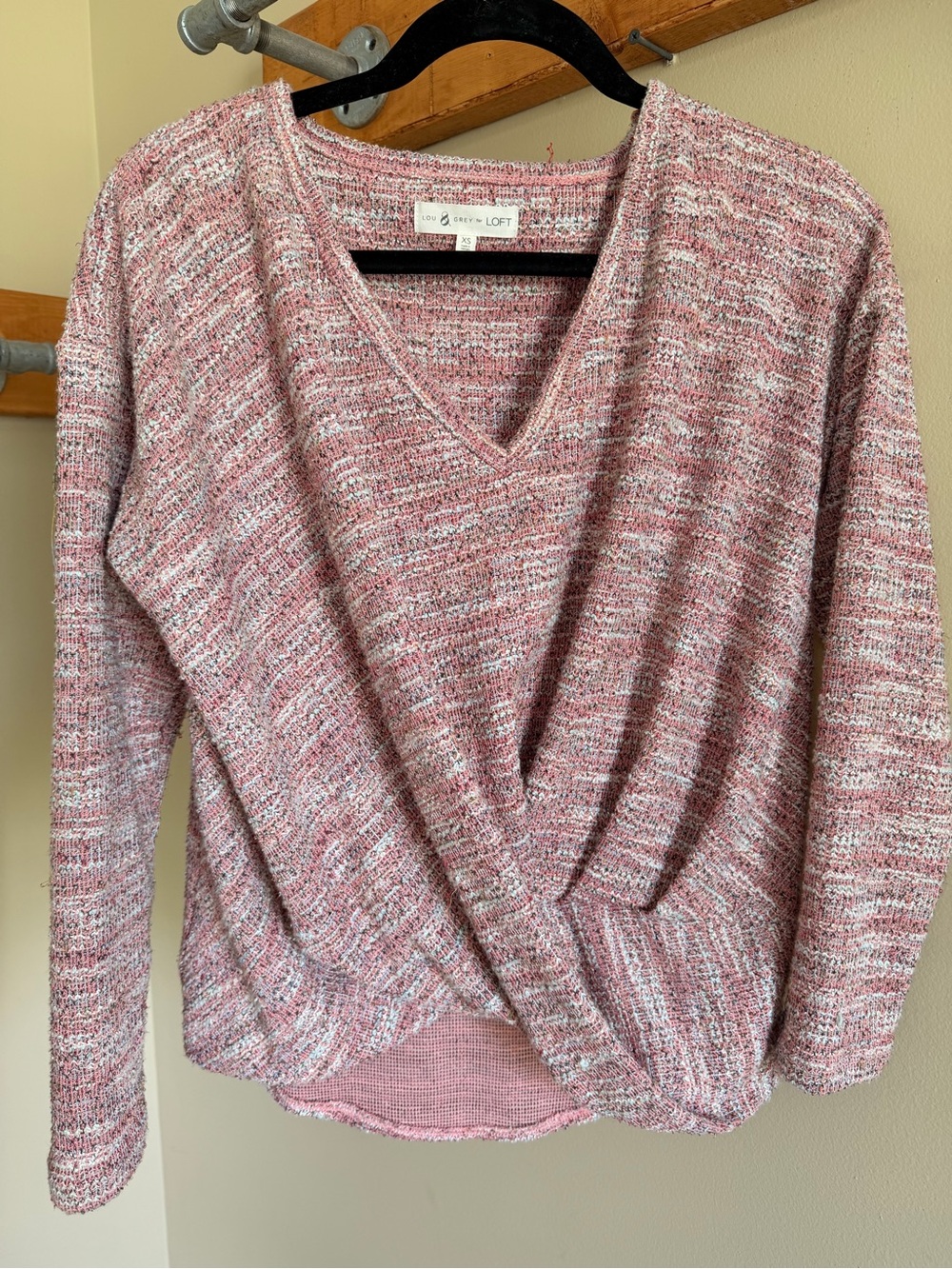 LOFT Marled Rose-Pink V-Neck Crossover Sweater